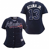 Women Braves 13 Ronald Acuna Jr. Navy Cool Base Jersey,baseball caps,new era cap wholesale,wholesale hats